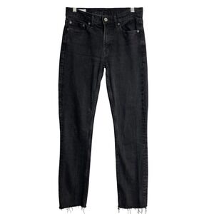 Gap Vintage Slim Mid Rise Jeans Womens 26‎ 2 Petite Black Frayed Hem Preppy